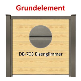 Sichtschutzzaun Bausatz Grundelement Alu-Natur H=1800mm, B=1660mm, Pfosten zum Einbetonieren DB-703 Eisenglimmer, Füllung Holz-2 DB-703 Eisenglimmer