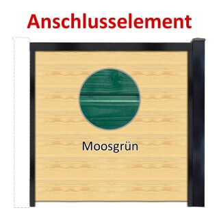 Sichtschutzzaun Bausatz Anschlusselement Alu-Natur H=1800mm, B=1580mm, Pfosten zum Einbetonieren Tiefschwarz, Füllung Holz-2 Moosgrün