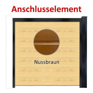 Sichtschutzzaun Bausatz Anschlusselement Alu-Natur H=1800mm, B=1580mm, Pfosten zum Einbetonieren Tiefschwarz, Füllung Holz-2 Nussbraun