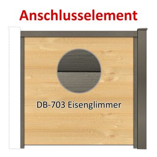 Sichtschutzzaun Bausatz Anschlusselement Alu-Natur H=1800mm, B=1580mm, Pfosten zum Einbetonieren DB-703 Eisenglimmer, Füllung Holz-1 DB-703 Eisenglimmer