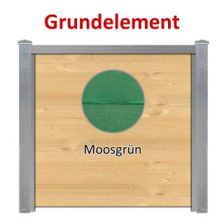 Sichtschutzzaun Bausatz Grundelement Alu-Natur H=1800mm, B=1660mm, Pfosten für vorhandenes Fundament Alu-Natur, Füllung Holz-1 Moosgrün