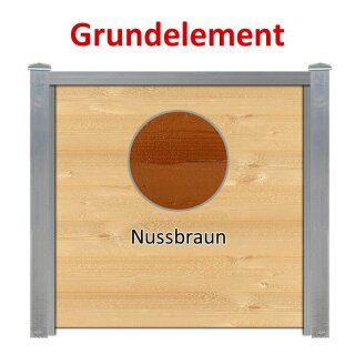 Sichtschutzzaun Bausatz Grundelement Alu-Natur H=1800mm, B=1660mm, Pfosten für vorhandenes Fundament Alu-Natur, Füllung Holz-1 Nussbraun