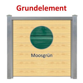 Sichtschutzzaun Bausatz Grundelement Alu-Natur H=1800mm, B=1660mm, Pfosten für vorhandenes Fundament Alu-Natur, Füllung Holz-2 Moosgrün