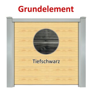 Sichtschutzzaun Bausatz Grundelement Alu-Natur H=1800mm, B=1660mm, Pfosten für vorhandenes Fundament Silbergrau, Füllung Holz-2 Tiefschwarz