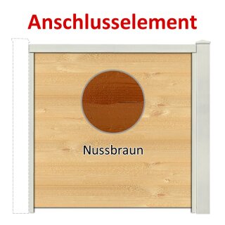 Sichtschutzzaun Bausatz Anschlusselement Alu-Natur H=1800mm, B=1660mm, Pfosten für vorhandenes Fundament Reinweiß, Füllung Holz-1 Nussbraun
