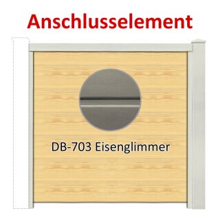 Sichtschutzzaun Bausatz Anschlusselement Alu-Natur H=1800mm, B=1660mm, Pfosten für vorhandenes Fundament Reinweiß, Füllung Holz-2 DB-703 Eisenglimmer