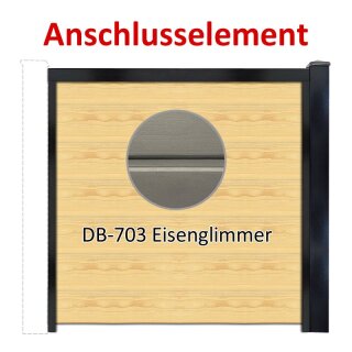 Sichtschutzzaun Bausatz Anschlusselement Alu-Natur H=1800mm, B=1660mm, Pfosten für vorhandenes Fundament Tiefschwarz, Füllung Holz-2 DB-703 Eisenglimmer