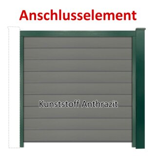 Sichtschutzzaun Bausatz Anschlusselement Alu-Natur H=1800mm, B=1660mm, Pfosten für vorhandenes Fundament Moosgrün, Füllung Kunststoff Anthrazit