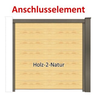 Sichtschutzzaun Bausatz Anschlusselement Alu-Natur H=1800mm, B=1660mm, Pfosten für vorhandenes Fundament DB-703 Eisenglimmer, Füllung Holz-2 Holz-Natur
