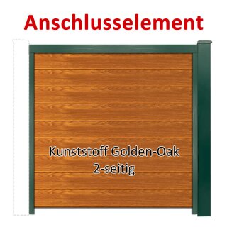 Sichtschutzzaun Bausatz Anschlusselement Alu-Natur H=1800mm, B=1660mm, Pfosten für vorhandenes Fundament Moosgrün, Füllung Kunststoff Golden Oak - zweiseitig