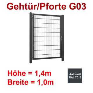 Industrie Stahl-Gehtür/Pforte G03, Anthrazit RAL 7016, 1400mm Flügelhöhe, 1000mm Breite zwischen den Pfosten
