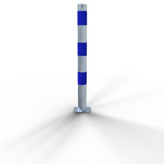 Absperrpfosten zum Aufschrauben als E-Ladesäulenschutz verzinkt mit drei blauen Streifen