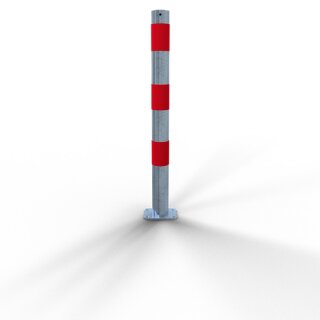 Absperrpfosten zum Aufschrauben als E-Ladesäulenschutz verzinkt mit drei roten Streifen