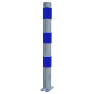 Absperrpoller zum Aufschrauben als E-Ladesäulenschutz verzinkt mit drei blauen Streifen