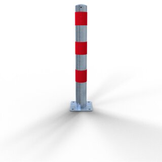 Absperrpoller zum Aufschrauben als E-Ladesäulenschutz verzinkt mit drei roten Streifen