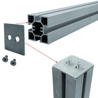 T-Nut Ständerprofil QT50 mit 1x Abdeckkappe eckig
