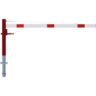 Drehbare Handschranke mit Seilzugverstärkung, Breite 2500 mm, Rot/Weiß, für Dreikantverschluss