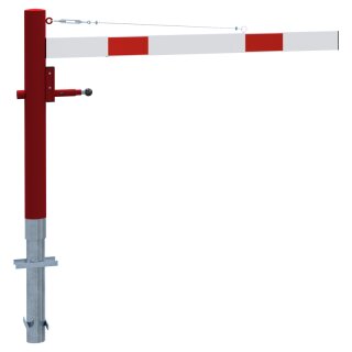 Drehbare Handschranke mit Seilzugverstärkung, Breite 1500 mm, Rot/Weiß, für Profilzylinderschloss