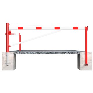 Drehbare Handschranke mit Auflagepfosten und Seilzugverstärkung, Breite 4500 mm, Rot/Weiß, für Vorhangschloss