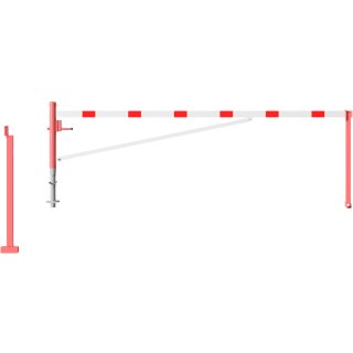 Drehbare Handschranke mit Auflagepfosten und Seilzugverstärkung, Breite 4500 mm, Rot/Weiß, für Dreikantverschluss