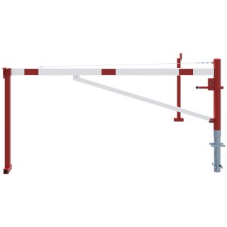 Drehbare Handschranke mit Auflagepfosten und Seilzugverstärkung, Breite 3000 mm, Rot/Weiß, für Profilzylinderschloss