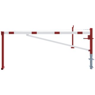 Drehbare Handschranke mit Auflagepfosten und Seilzugverstärkung, Breite 3500 mm, Rot/Weiß, für Profilzylinderschloss