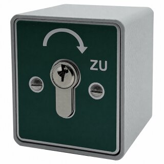 Schlüsselschalter auf Putz mit PHZ,  1 seitig,  "Rastend", "ZU" in Grün