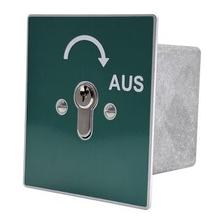 Schlüsselschalter unter Putz mit PHZ,  1 seitig,  "Tastend", "AUS" in Grün